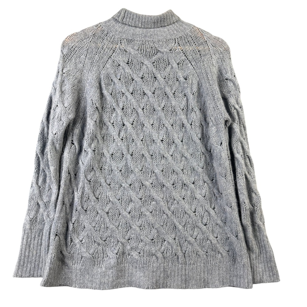 360 Cashmere Women XS Gray Diamond Cable Knit Mock Neck Sweater 100% Cashmere - Picture 2 of 7